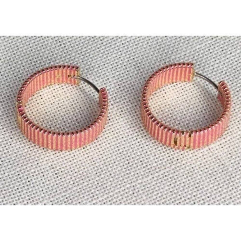 Gorjana Hoop Earrings Catalina Enamel18k Gold Plated Pink Striped - Picture 7 of 15